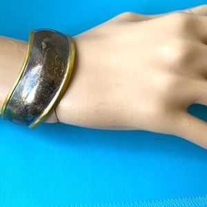 Vintage mixed metals silver Brass accent Laton
Taxco Mexico modernist bracelet